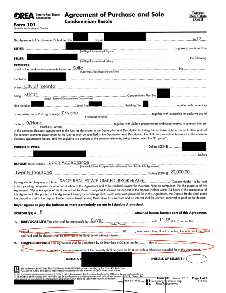 Sloppy real estate offer paperwork page 1
