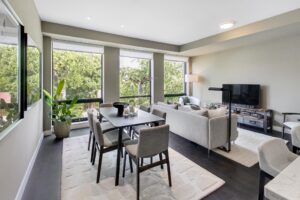 441 Jane St #410 dining room and living room with large windows
